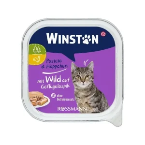 ووم گربه وینستون با طعم گوشت شکار در ژله مرغ وزن 100 گرم