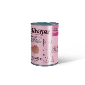 کنسرو پته گربه شایر با طعم مرغ و بوقلمون وزن ۴۰۰ گرم