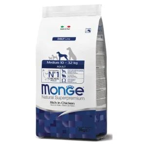 غذای خشک سگ نژاد متوسط مونژه با طعم مرغ وزن 12 کیلوگرم